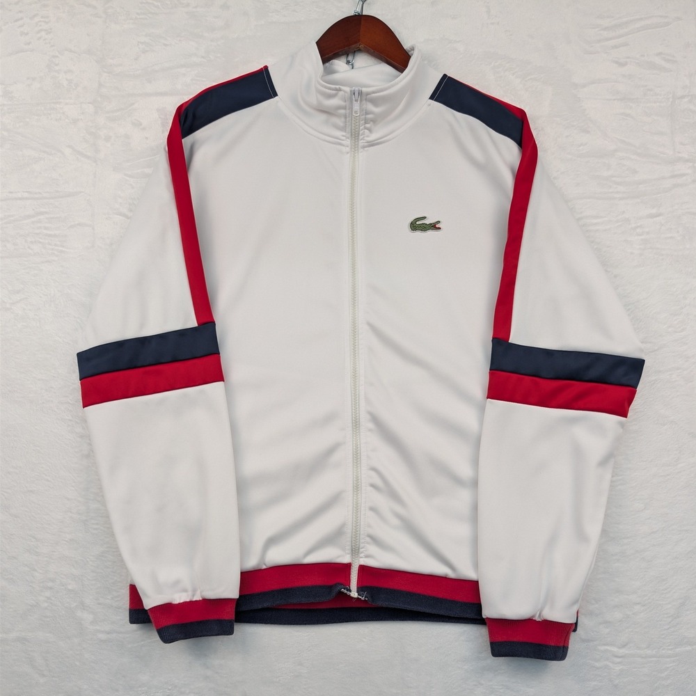 VTG Lacoste Sport Jacket Mens XL White Colorblock Track Full Zip France Y2K